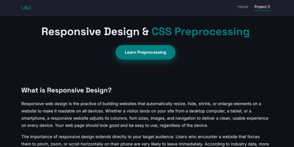 CMST 386 Project 3 responsive design website with SCSS preprocessing