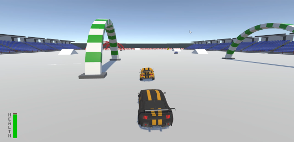 Car battle royale arena game featuring multiple vehicles